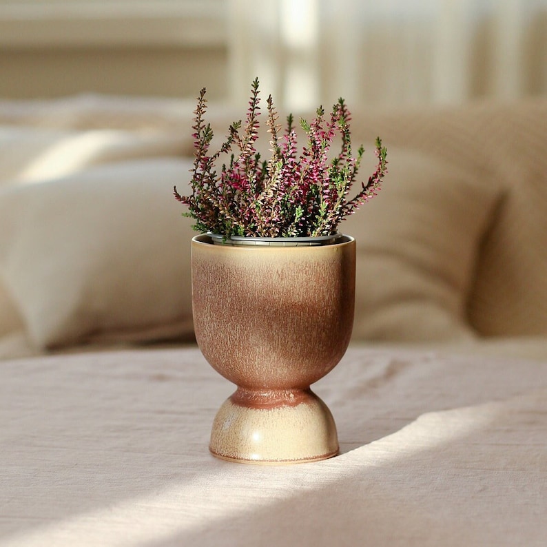Hand crafted stoneware house plant pot Small glazed home accessory Unique Indoor flower Cute succulent Cactus stand Trendy Pink image 4