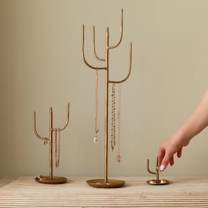 Portagioie a forma di cactus in metallo forgiato extra alto / Portaorecchini e collane / Organizzatore per gioielli / Portaoggetti per cassettiera / Portagioie da comodino