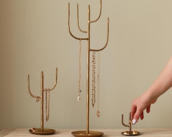 Extra Tall Forged Metal Cactus Jewellery Holder | Earring and Necklace Stand | Jewellery Organiser | Dresser Tidy | Bedside Jewellery
