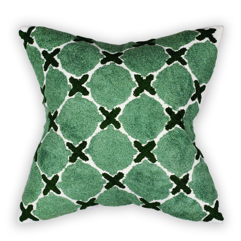 Embroidered Jade Green Cushion Cover Retro decorative textured soft furnishing Sofascape Bold Eclectic homeware image 2