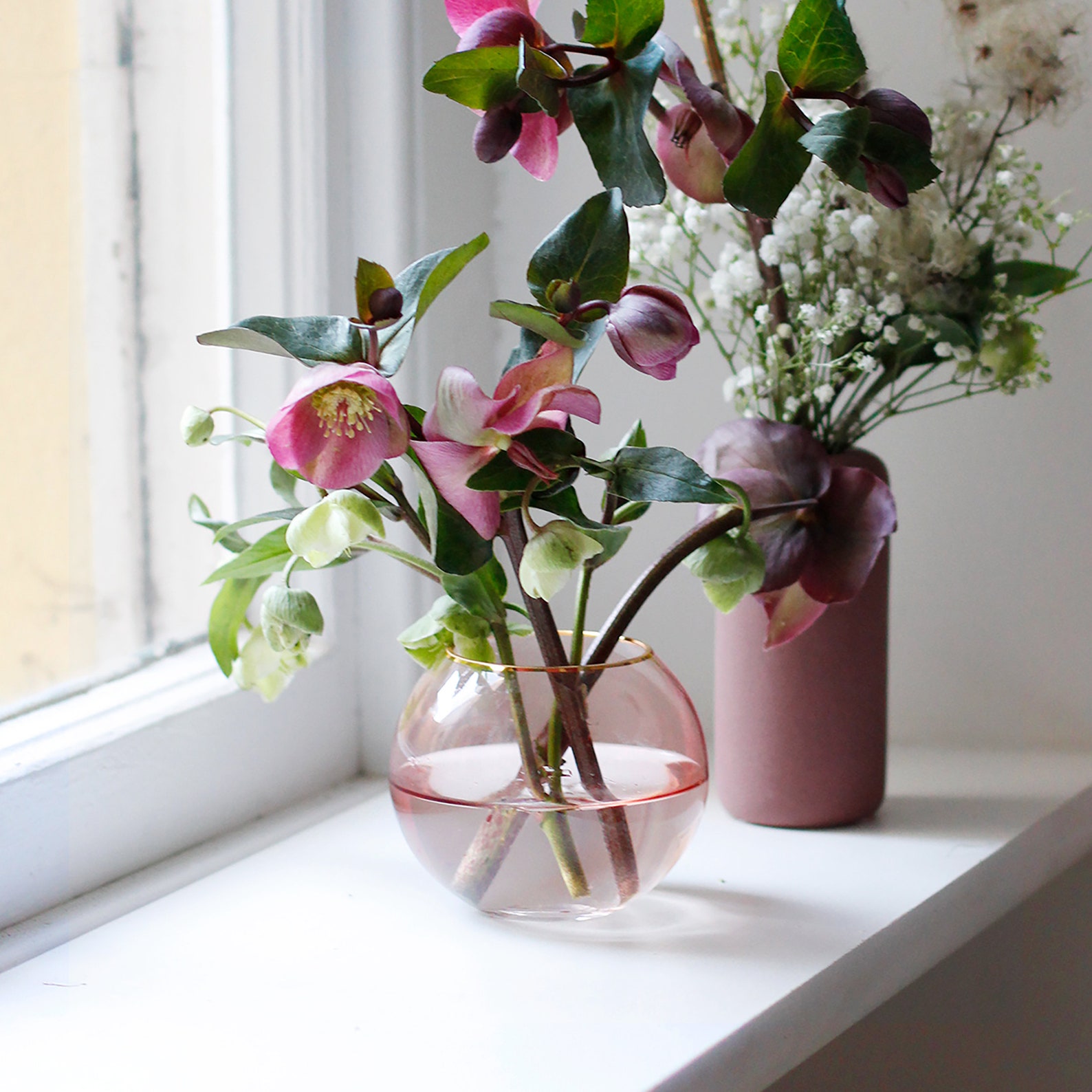 Soft Blush Clear Glass Vase Gold Rim Flower Bowl Small Etsy UK