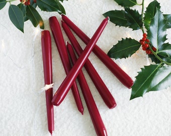 Christmas Tall Taper Candles | Festive Candle Pack | Dinner Candle | Burgundy Red Green White | Candle stick | Xmas place setting | Noel