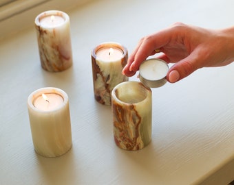 Marble Tealight Holder | Luxury Solid Stone Tea Light Candle Holder | Black Marble | Onyx | Candle Holder | Tea-light Gift | Modern Home