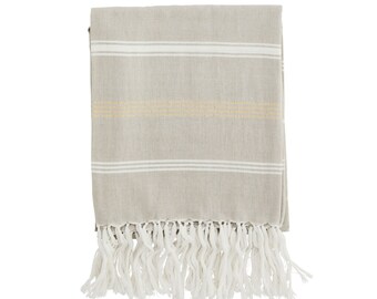 Lana Striped Cotton Throw | Small outdoor Throw with Gold accents | Light Beach Blanket | Small Indoor Throw