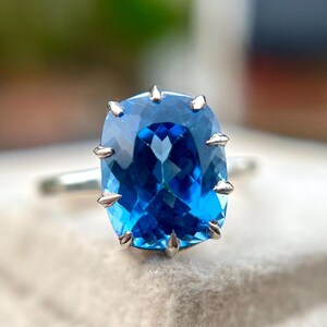 Blue Topaz Ring Engagement ring, Rectangle Cut Gemstone Ring, Silver ring, December Birthstone Ring, Gift for Her, Statement Cocktail Ring.