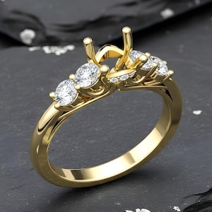 14k Yellow Gold Semi Mount Engagement Ring: Round Cut Solitaire with Accents