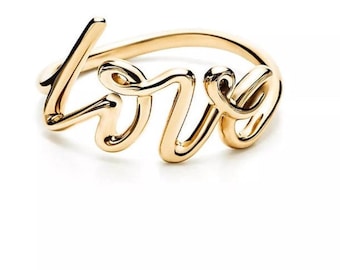 14k Gold Plated Sterling Silver Love Ring: Adjustable Personalized Jewelry