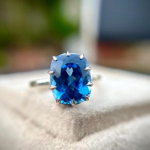 Blue Topaz Ring Engagement ring, Rectangle Cut Gemstone Ring, Silver ring, December Birthstone Ring, Gift for Her, Statement Cocktail Ring.