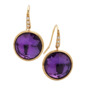 Amethyst Earrings Round – Bezel Set Yellow Gemstone Studs, February Birthstone Jewelry, Dainty Gold Earrings, Amethyst Gift for Her