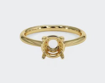14K Yellow Gold Semi Mount Ring Setting: 8mm Round Cut