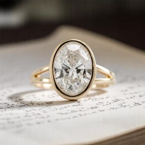 Oval Cut Solitaire Bezel Ring / Oval Bezel Engagement Ring / Oval Simulant Diamond Bezel Ring In 925 Starling Silver