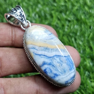 Natural Blue Scheelite Pendant 925 sterling silver pendant Pear shape Gemstone pendant cabochon pendant Birthday gift.