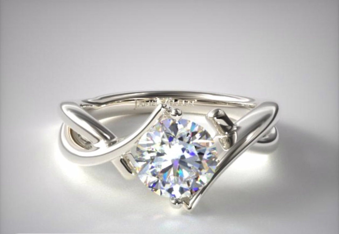 Solitaire With Ribbon 14K White Gold Ribbon Bypass Solitaire Engagement Ring - Etsy