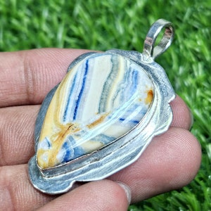 Natural Blue Scheelite Pendant 925 sterling silver pendant Pear shape Gemstone pendant cabochon pendant Birthday gift.