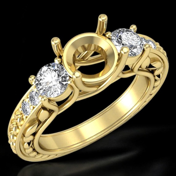 Stone Round Semi Mount Diamond Engagement Trellis Ring 18k