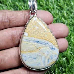 Natural Blue Scheelite Pendant 925 sterling silver pendant Pear shape Gemstone pendant cabochon pendant Birthday gift.