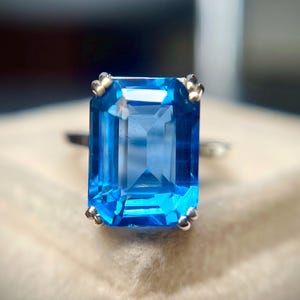 Blue Topaz Ring ,Engagement ring ,Emerald Cut Gemstone Ring Silver, December Birthstone Ring, Gift for Her, Statement Cocktail Ring.