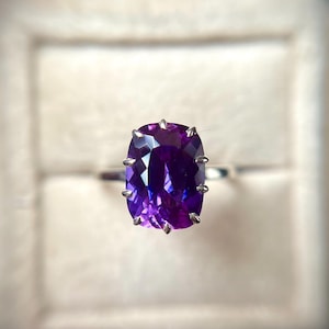 Amethyst Ring Engagement Ring Rectangular Cut | February Birthstone Ring | Purple Gemstone Ring | Promise Ring | Sterling Silver Ring Gift