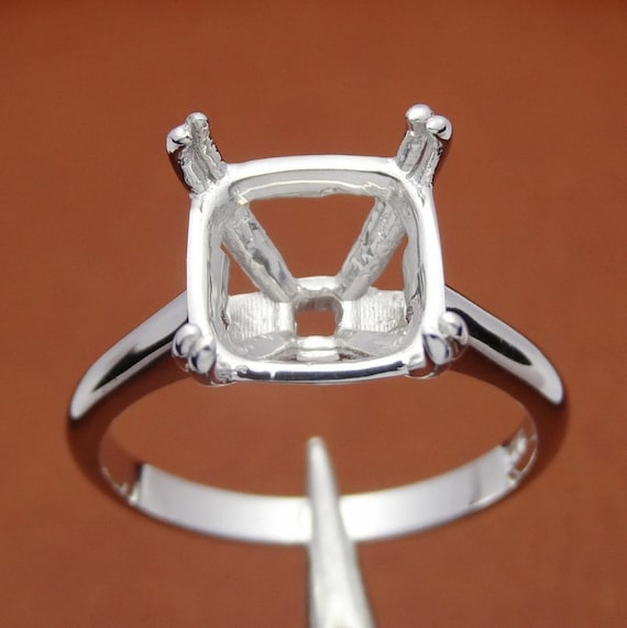 10x10mm Cushion Sterling Silver 925 Empty Ring Setting Semi Mount Solitaire Ring Gift for Wedding gift for Her Etsy
