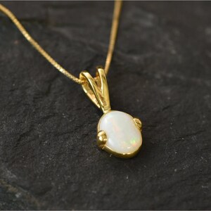 Vintage Gold Opal Necklace, White Opal Necklace, Gold Chain Necklace with Opal Pendant, Elegant White Stone Necklace, Gift for He