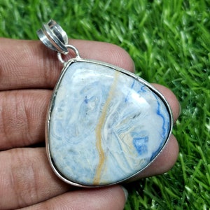 Natural Blue Scheelite Pendant 925 sterling silver pendant Pear shape Gemstone pendant cabochon pendant Birthday gift.