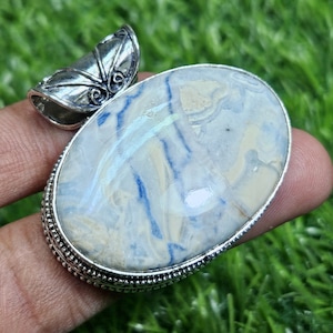 Natural Blue Scheelite Pendant 925 sterling silver pendant Pear shape Gemstone pendant cabochon pendant Birthday gift.