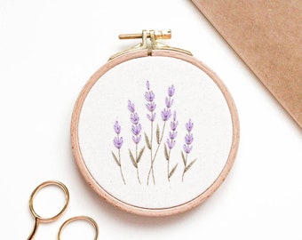 Embroidery picture, embroidery frame 10 cm, botanical illustration, lavender embroidery