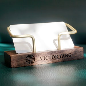 Porte-cartes de visite personnalisé en bois en laiton pour bureau avec gravure, rangement pour cartes de visite