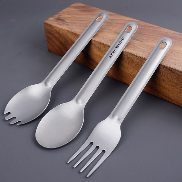 Personalized Titanium Spoon and Fork Set for Camping, Hiking, and Backpacking