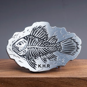 Personalized Fish BELT BUCKLE with Initials engraved, Custom monogram Belt Buckle for him, Groomsman, Cowboy