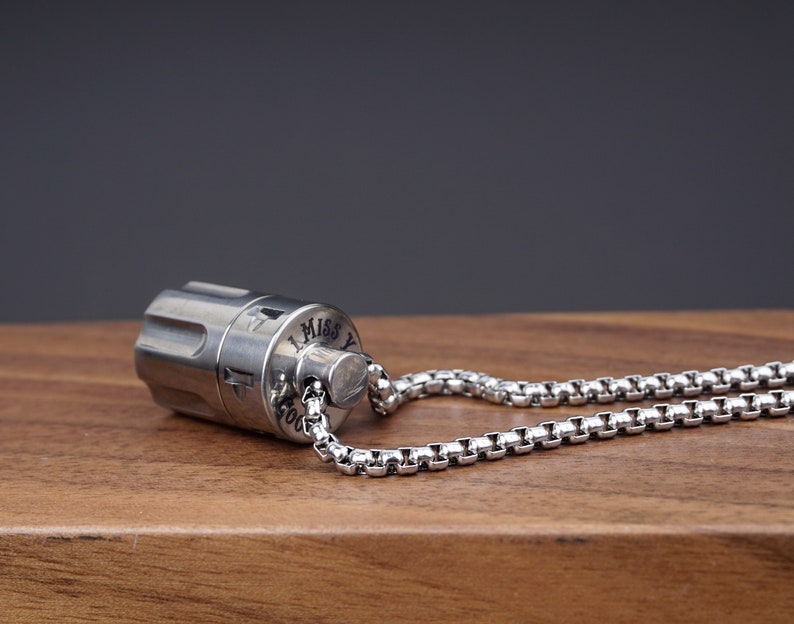 Personalized Revolver Titanium Cremation Urn Necklace - Waterproof Ash Jewelry for Men and Women, Pet Memorial, Ashes Cremation Jewelry-4
