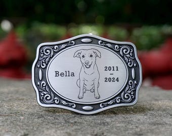 Boucle de ceinture commémorative personnalisée pour animal de compagnie, portrait de chien personnalisé à partir d'une photo, cadeau souvenir gravé pour animal de compagnie pour lui