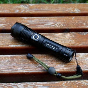 Personalized 1000Lumens Black Tactical flashlight Torch with engraved for Camping Biking Hiking Outdoor Home Emergency