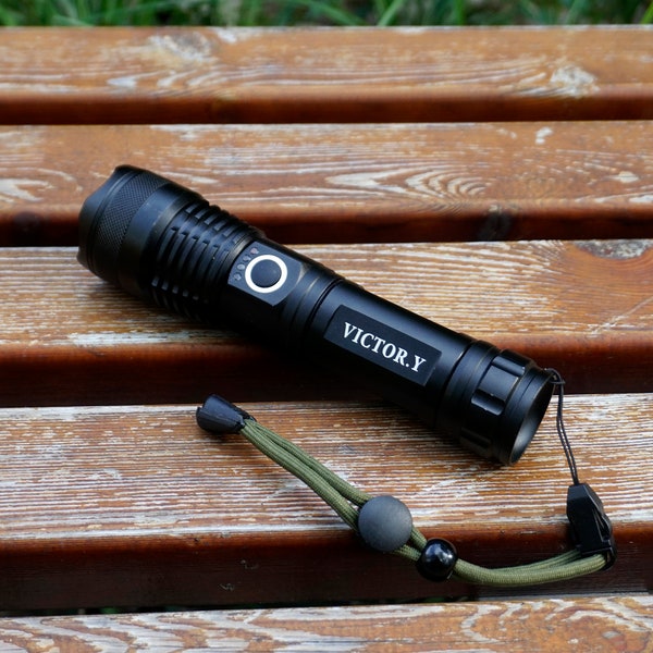 Personalisierte 1000Lumens Schwarz Taktische Taschenlampe mit Gravur für Camping Biking Wandern Outdoor Home Notfall