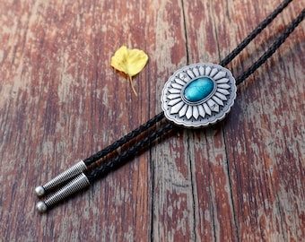 Cowboy Western Cravatta Bolo Per Uomo Vintage Scudo Con Pelle - Foto 11