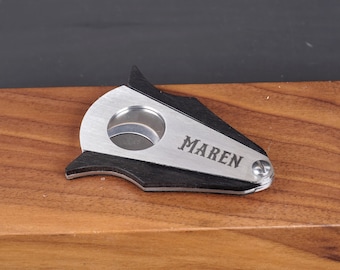 Personalized Wood & Stainless Steel Cigar Cutter – Custom Deep Engraving