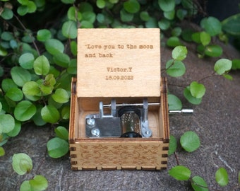 custom engraved hand crank wooden music box, ghibli music box, Anniversary or Best friends gift howls moving castle music box Christmas gift