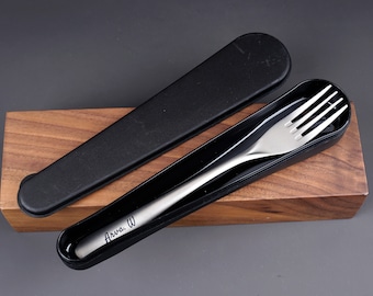 Personalized Titanium Fork & Travel Case with Engraving - Customizable Gift for Foodies and Travelers