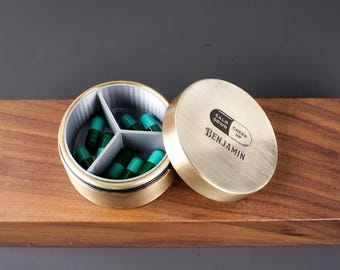 Custom Brass Pill Box | Personalized Deep Engraved Storage Container with Waterproof Seal