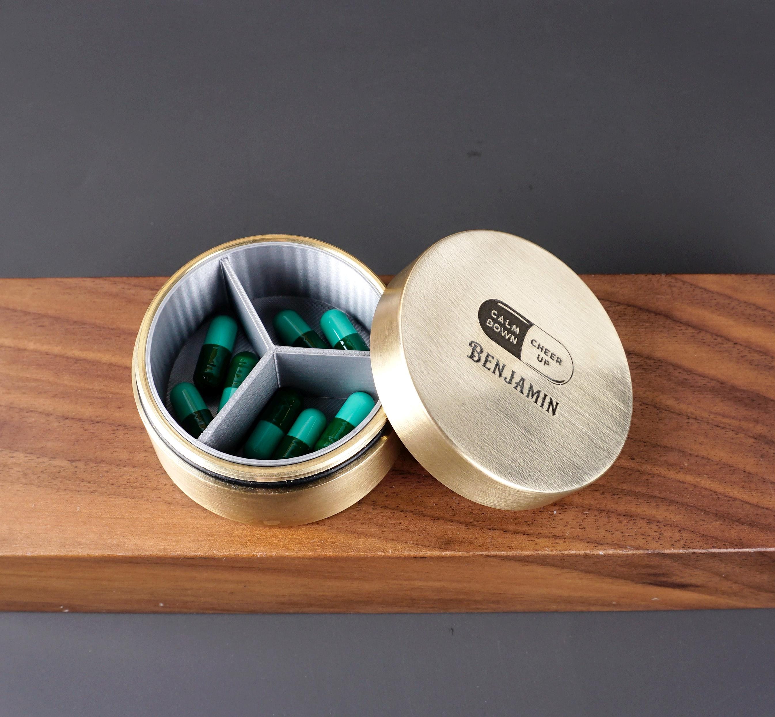 Custom Brass Pill Box | Personalized Deep Engraved Storage Container ...