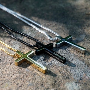 Personalized CROSS NECKLACE & chain with engraved, gold/silver/black cross necklace
