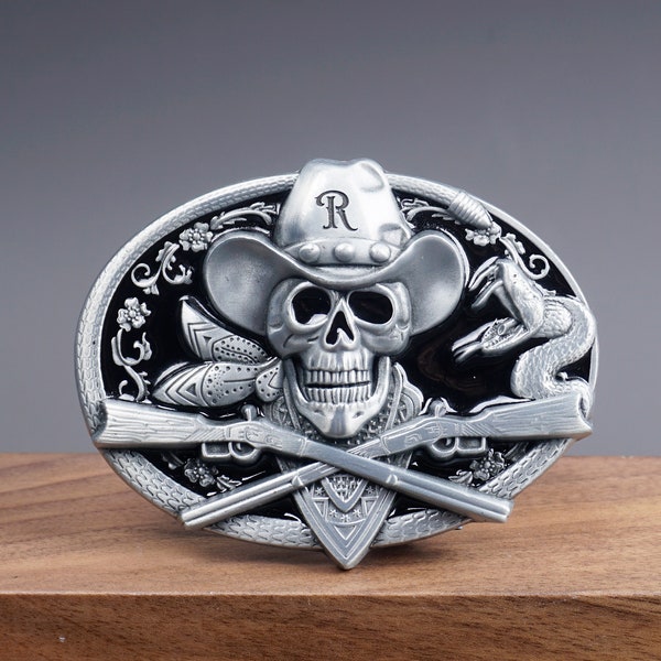 Personalisierte Cowboy SKULL GÜRTELSCHNALLE mit Initialen graviert, benutzerdefinierte Monogramm Gürtelschnalle für ihn, Groomsman, Cowboy