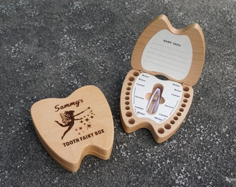 Caja de hadas de dientes de bebé de madera personalizada, bolsas/almohada de hadas de dientes, bandejas/soporte de hadas de dientes, caja de almacenamiento de dientes de recuerdo de dientes de bebé