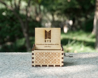 custom engraved bts spring day hand crank wooden music box, 21st birthday gift for her,him
