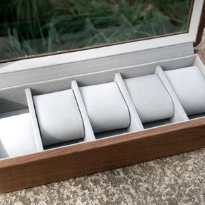 Personalized Walnut Watch Box Organizer with 5/10 Divider Slots, engraved watch box, Soft Velvet Pillows, best gift for man, dad, fathers day-6