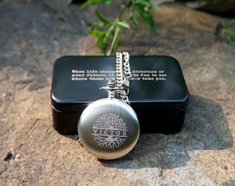 Personalized engraved Pocket Watch & Chain with Gift Box