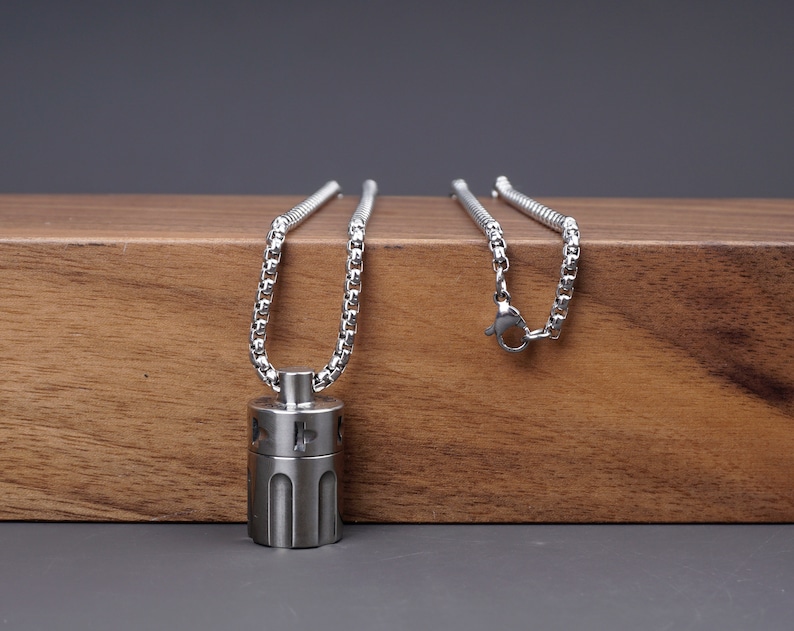 Personalized Revolver Titanium Cremation Urn Necklace - Waterproof Ash Jewelry for Men and Women, Pet Memorial, Ashes Cremation Jewelry-1