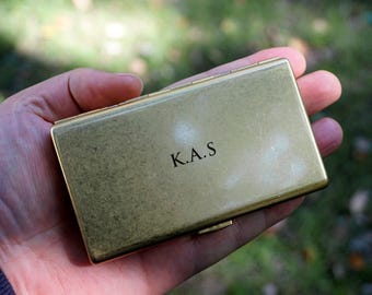 Personalized Solid Brass Case for 20 Slims 100mm, Engraved Cigarette & Card Holder for he or her