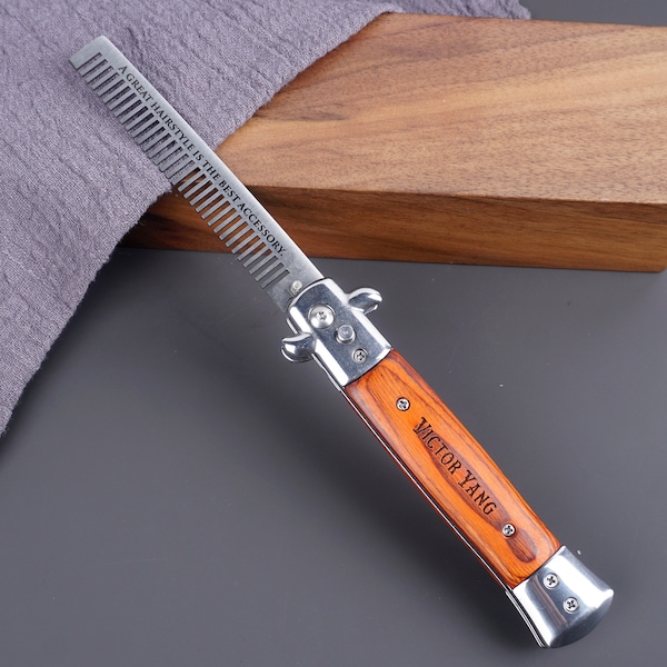 Personalized Folding Hair Beard Comb with Engraving - Great Anniversary Gift for Him, husband, boyfriend