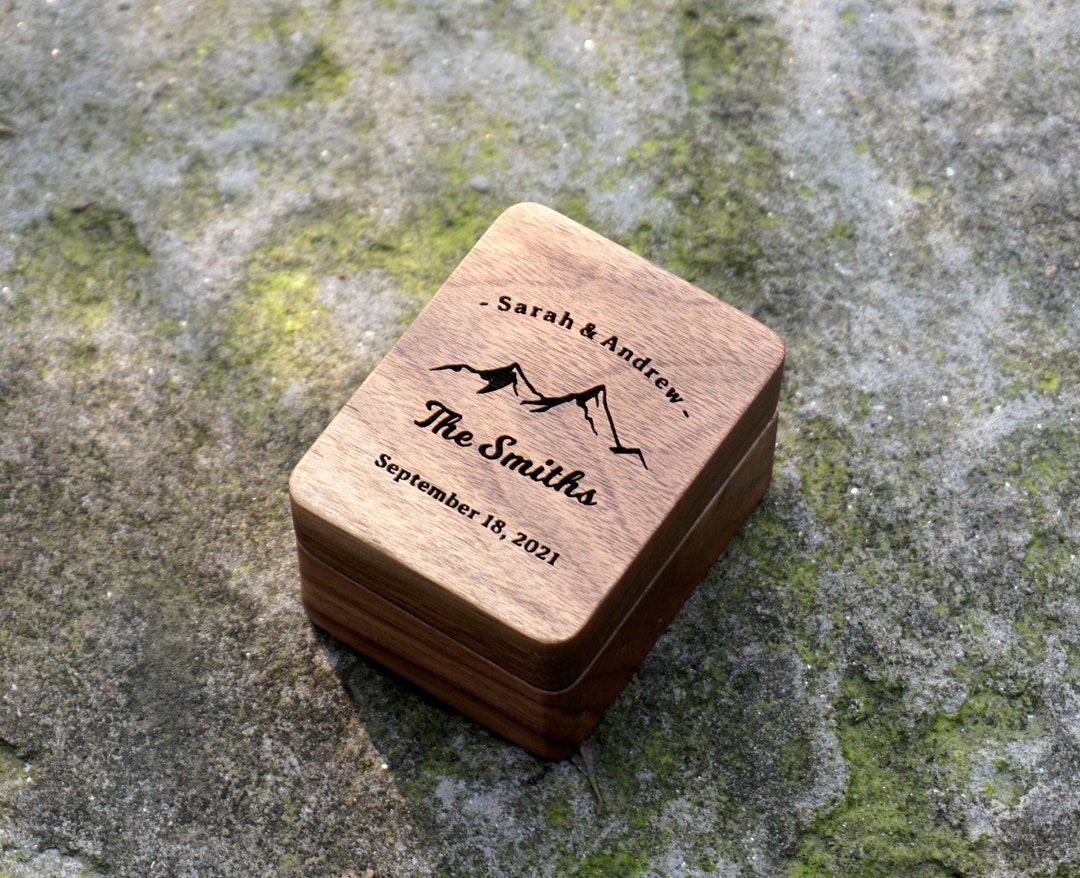 Personalized Triple Flip Wooden Wedding Ring Box for 3 Rings - Engraved ...